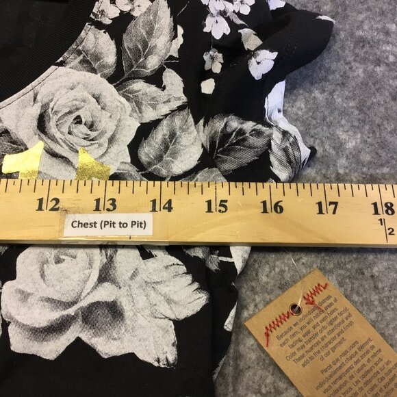 TRUE RELIGION Women's T-shirt XS Black Floral Gold Crystal BUDDHA LOGO NWT - Picture 5 of 8